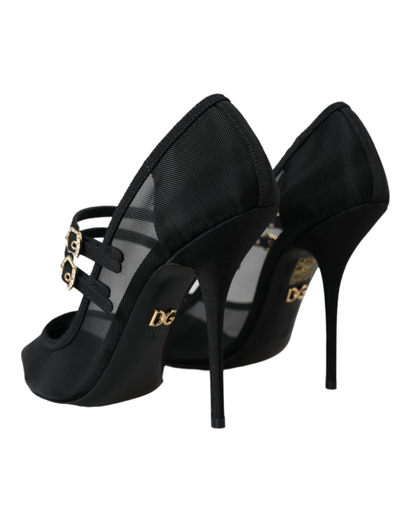 Black Mesh Mary Janes Heels Pumps Shoes