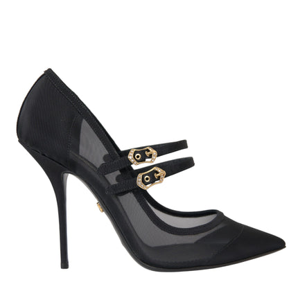 Black Mesh Mary Janes Heels Pumps Shoes