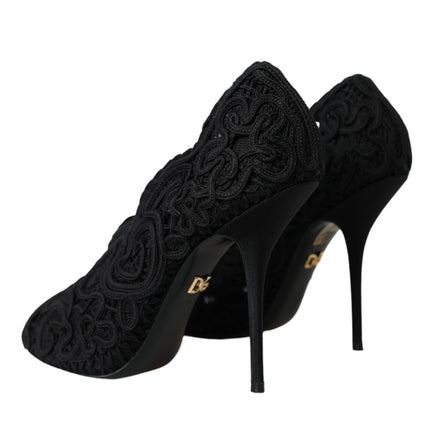 Black Cordonetto Ricamo Pump Open Toe Shoes