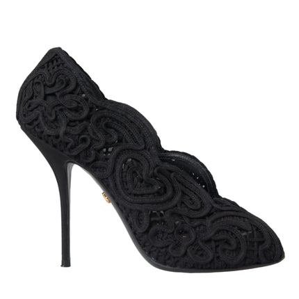 Black Cordonetto Ricamo Pump Open Toe Shoes