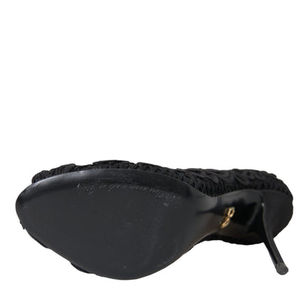 Black Cordonetto Ricamo Pump Open Toe Shoes