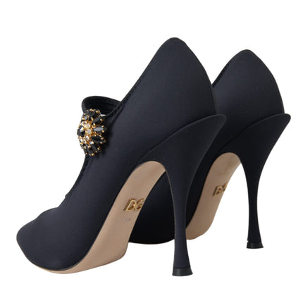 Black Mary Jane Jersey Crystal Pumps Shoes