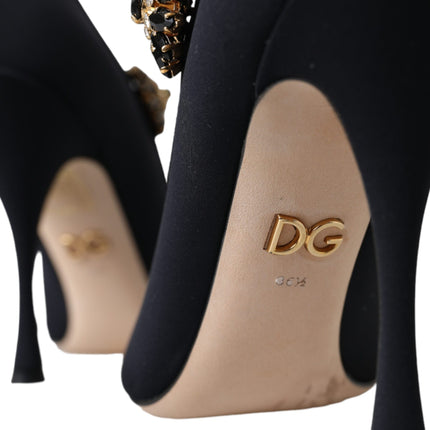 Black Mary Jane Jersey Crystal Pumps Shoes