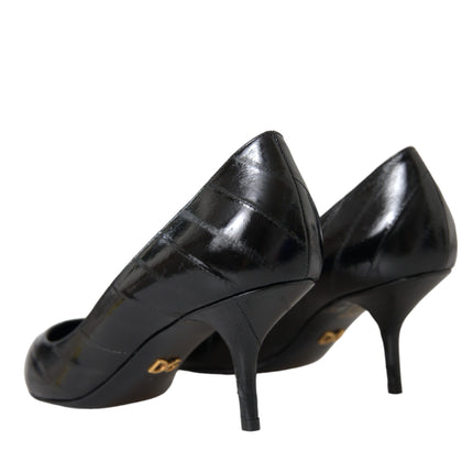 Black Eel Leather Kitten Heels Pumps Shoes