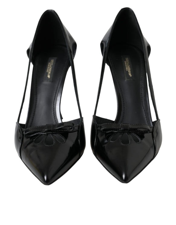 Black Calf Leather Pointed Heels Pumps Shoes