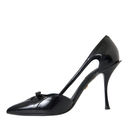 Black Calf Leather Pointed Heels Pumps Shoes