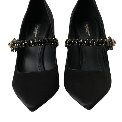 Black Mary Jane Crystal Heels Pumps Shoes