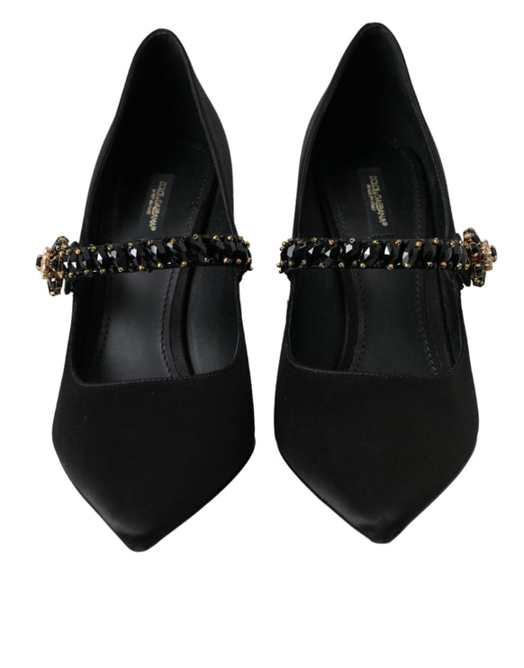 Black Mary Jane Crystal Heels Pumps Shoes