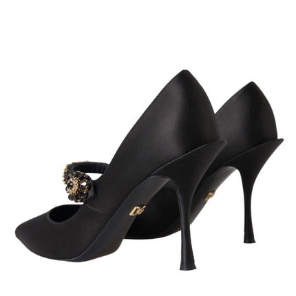 Black Mary Jane Crystal Heels Pumps Shoes