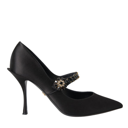 Black Mary Jane Crystal Heels Pumps Shoes