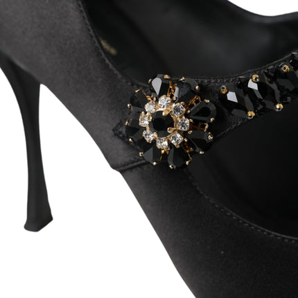 Black Mary Jane Crystal Heels Pumps Shoes