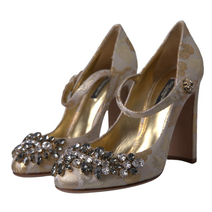 Gold Jacquard Crystal Vally Heels Pumps Shoes