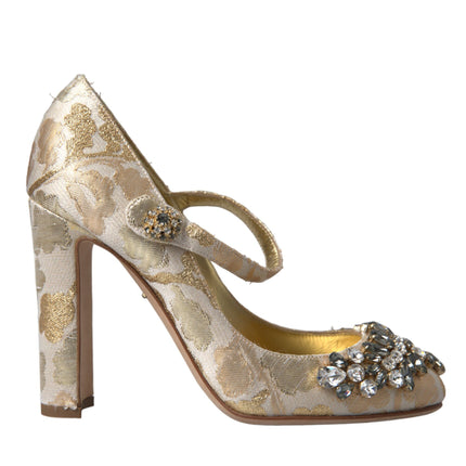 Gold Jacquard Crystal Vally Heels Pumps Shoes