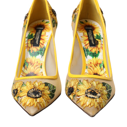 Yellow Sunflower Mesh Heels Pumps Shoes