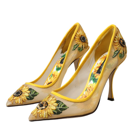 Yellow Sunflower Mesh Heels Pumps Shoes