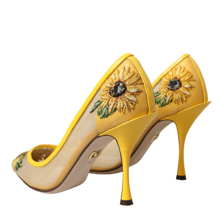 Yellow Sunflower Mesh Heels Pumps Shoes