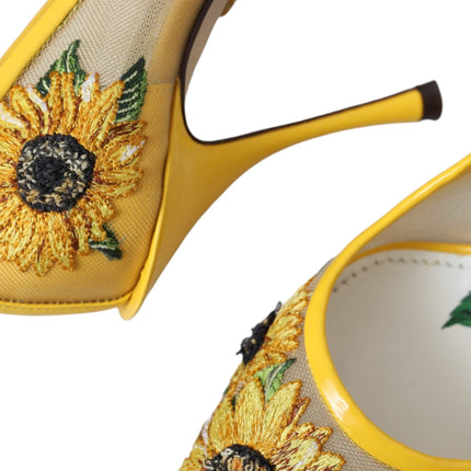 Yellow Sunflower Mesh Heels Pumps Shoes