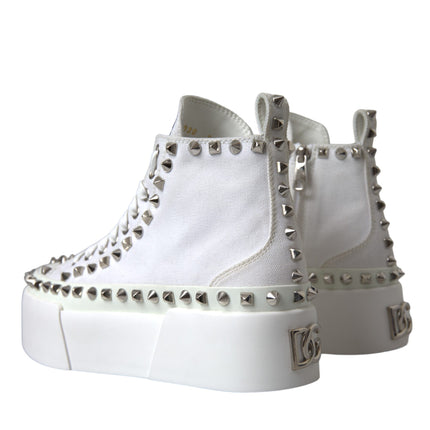 White Canvas Studded Sneakers Boots Shoes