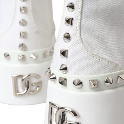 White Canvas Studded Sneakers Boots Shoes