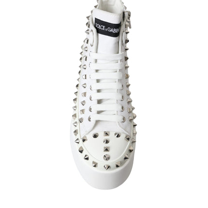 White Canvas Studded Sneakers Boots Shoes