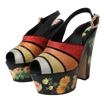 Multicolor Floral Crystal Platform Sandals Shoes