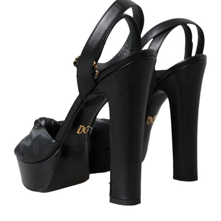 Black Leather Crystal Platform Sandals Shoes