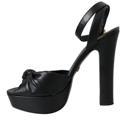 Black Leather Crystal Platform Sandals Shoes