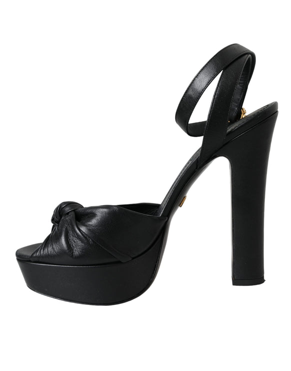 Black Leather Crystal Platform Sandals Shoes