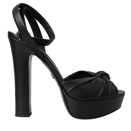 Black Leather Crystal Platform Sandals Shoes