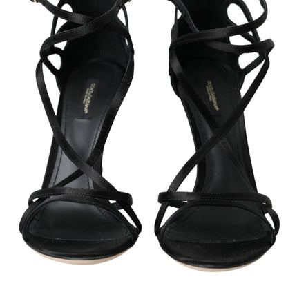 Black Keira Satin Heels Sandals Shoes