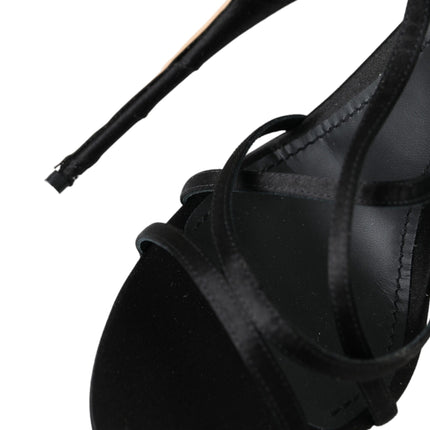 Black Keira Satin Heels Sandals Shoes