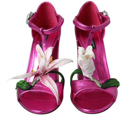 Fuchsia Flower Crystals Heels Sandals Shoes