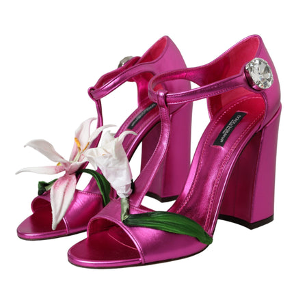 Fuchsia Flower Crystals Heels Sandals Shoes