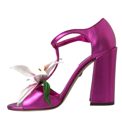 Fuchsia Flower Crystals Heels Sandals Shoes