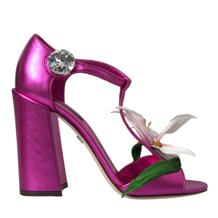 Fuchsia Flower Crystals Heels Sandals Shoes