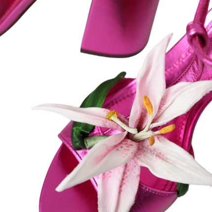 Fuchsia Flower Crystals Heels Sandals Shoes