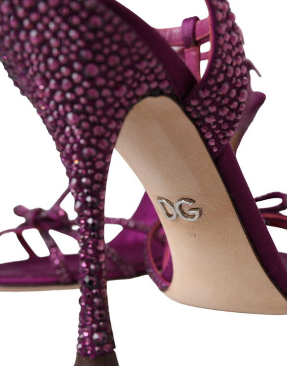 Purple Strass Ankle Strap Heels Sandals Shoes