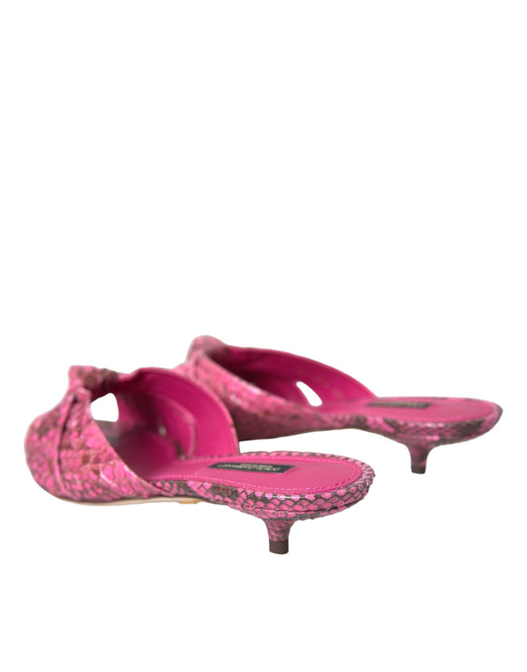 Pink Exotic Leather Kitten Heels Slides Shoes