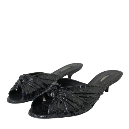 Black Exotic Leather Heels Slides Shoes