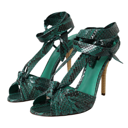 Green Exotic Leather Heels Sandals Shoes