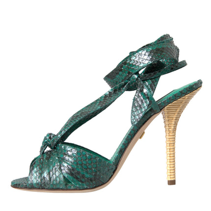 Green Exotic Leather Heels Sandals Shoes