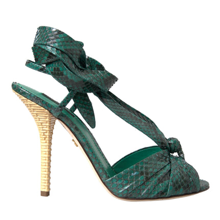 Green Exotic Leather Heels Sandals Shoes