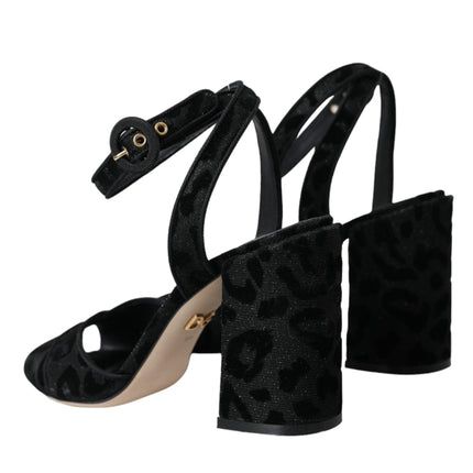 Black Leopard Suede Heels Sandals Shoes