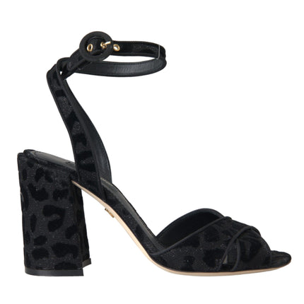 Black Leopard Suede Heels Sandals Shoes