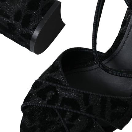 Black Leopard Suede Heels Sandals Shoes