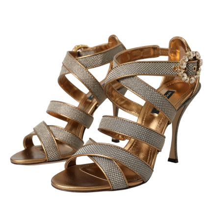 Bronze Crystal Strap Heels Sandals Shoes