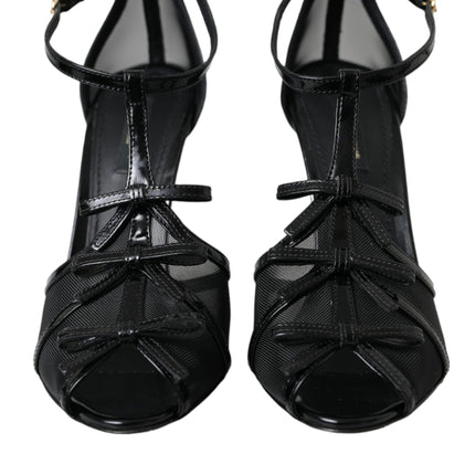 Black Mesh T-strap Heels Sandals Shoes