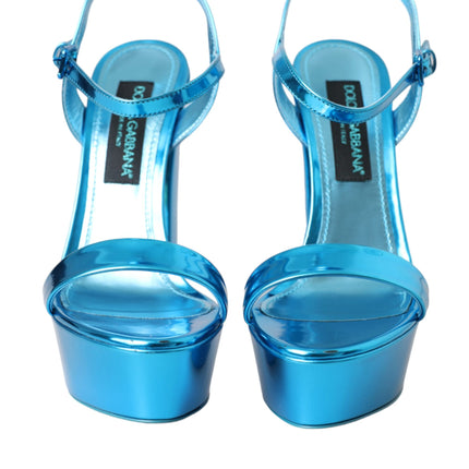 Metallic Blue Leather Platform Sandals Shoes