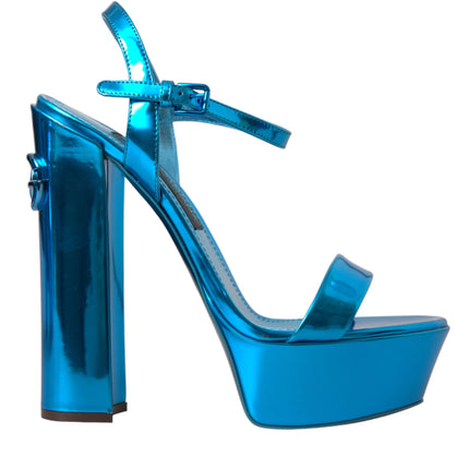 Metallic Blue Leather Platform Sandals Shoes