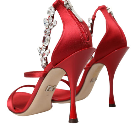 Red Keira Satin Crystals Sandals Heels Shoes